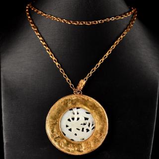 珍品旧藏和和田玉包金挂坠项链,做工精细,纯手工制作,重量:45克,长度: