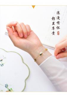 天然和田玉14k包金手链简约轻奢女复古风手串招财平安扣转运手链